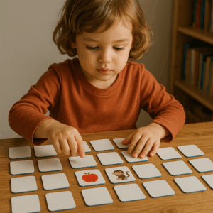 Child playing memory match game
